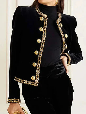 Ethel - elegant long-sleeved jacket with a round neck and button placket