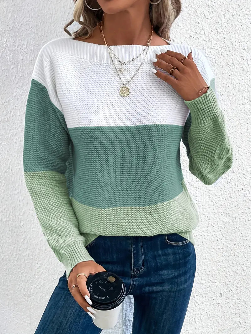 Natalie – color-block long-sleeved crew neck sweater