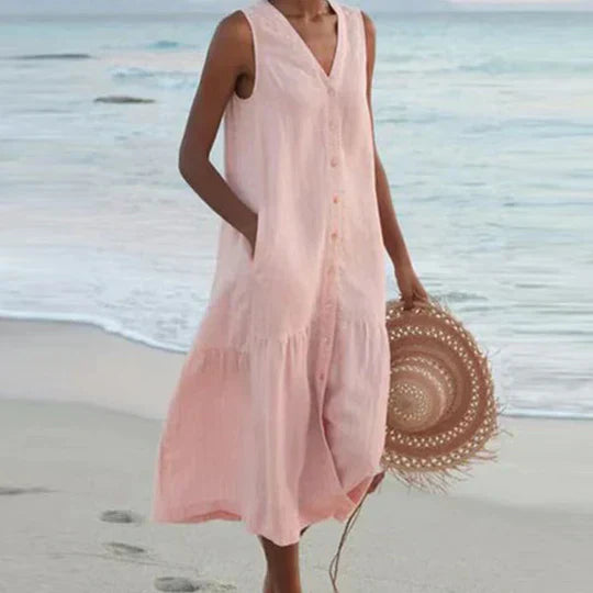 Marie - soft pink linen dress