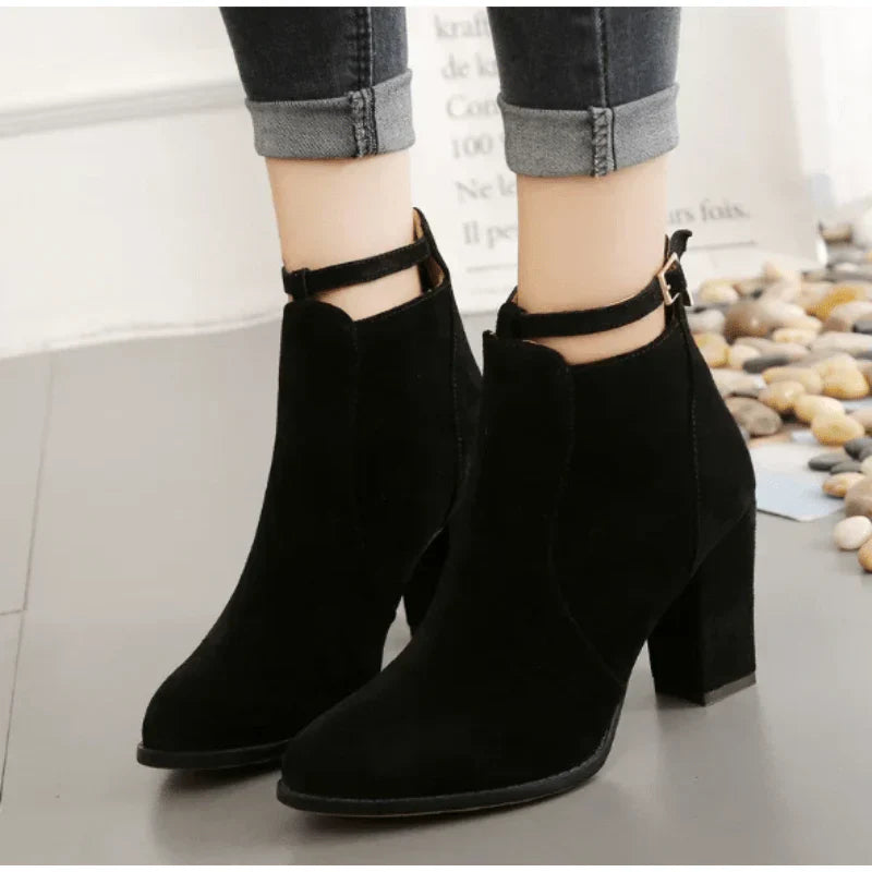 High block heel ankle boots for women