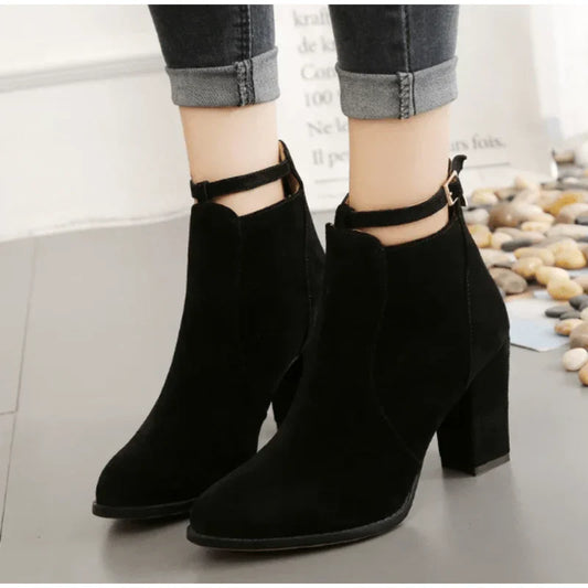 High block heel ankle boots for women