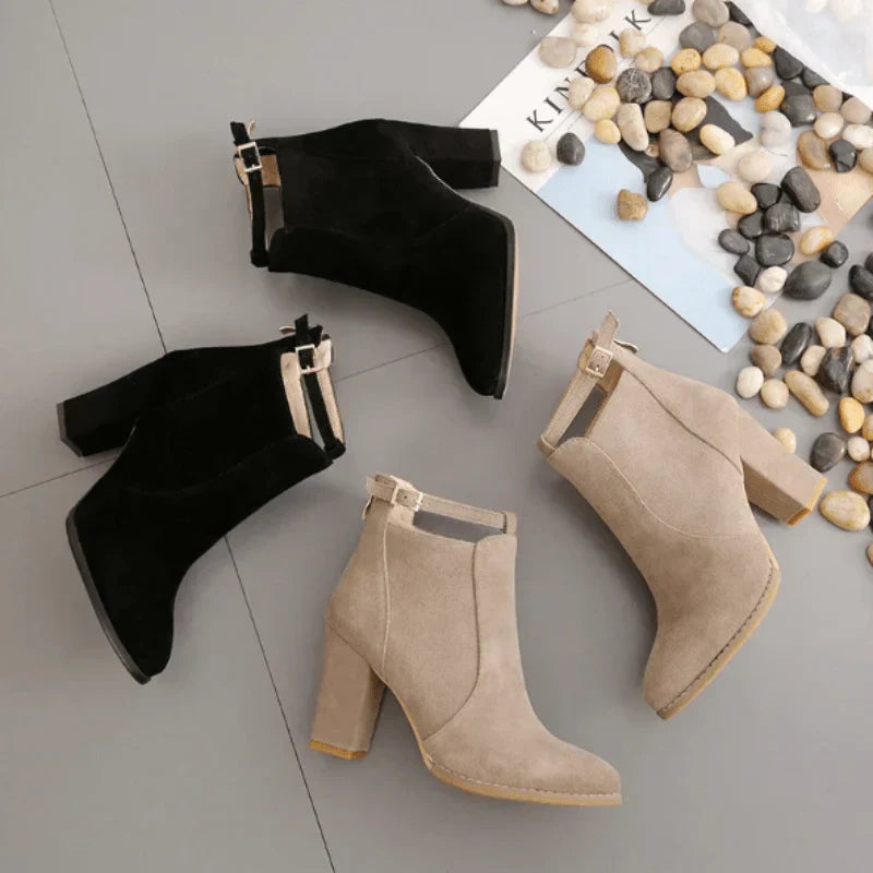 High block heel ankle boots for women