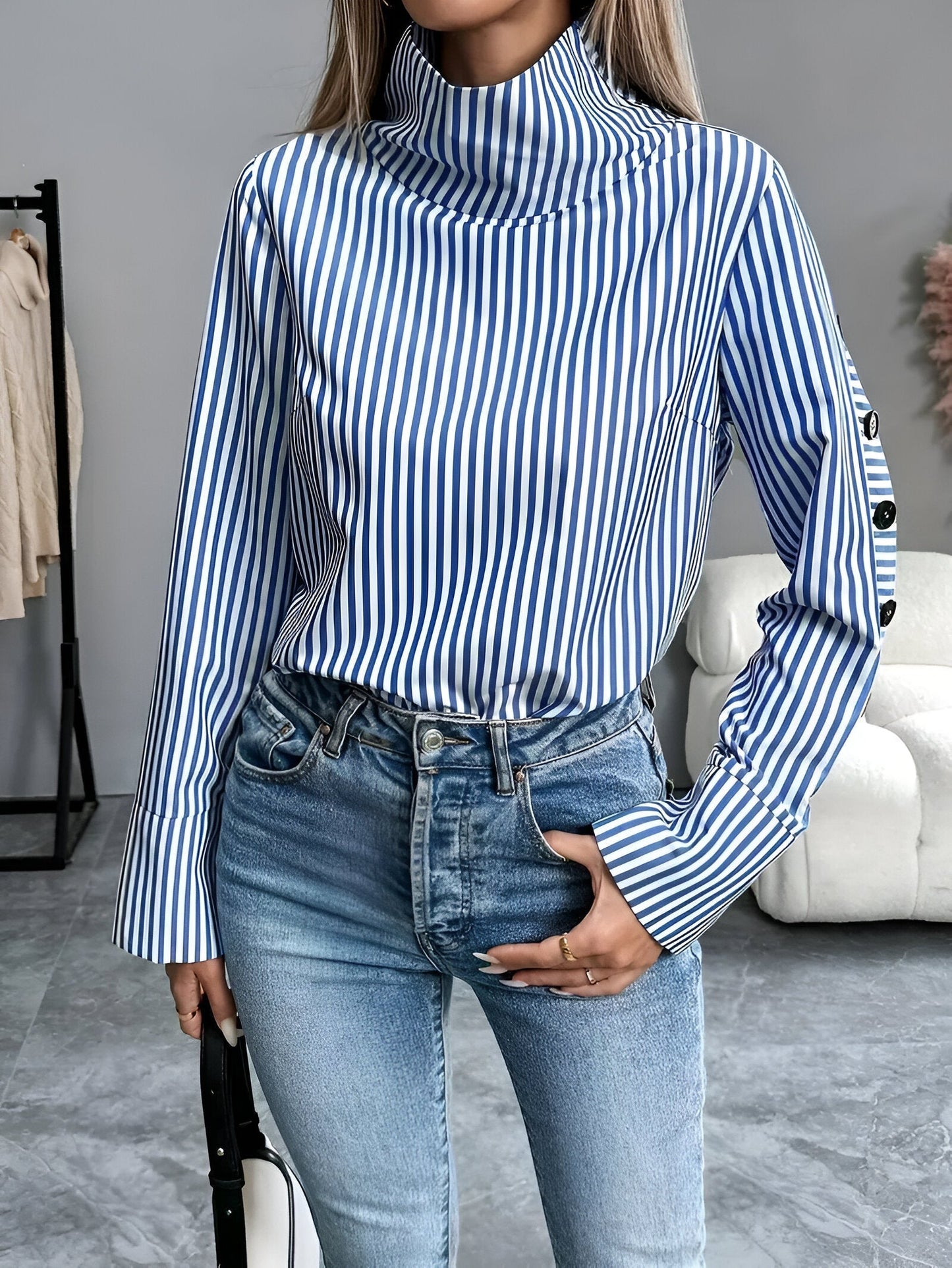 Osmara | stylish striped shirt with high collar