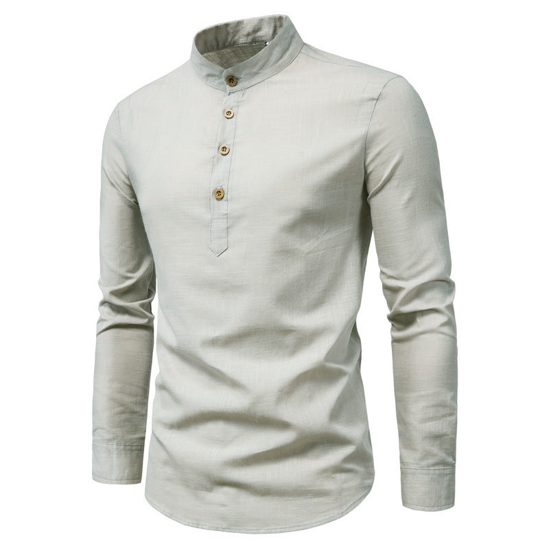 Pasquale - men's tops with standing collar in cotton and linen
