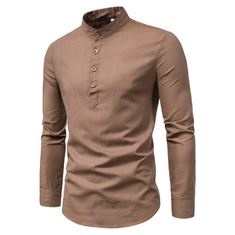 Pasquale - men's tops with standing collar in cotton and linen