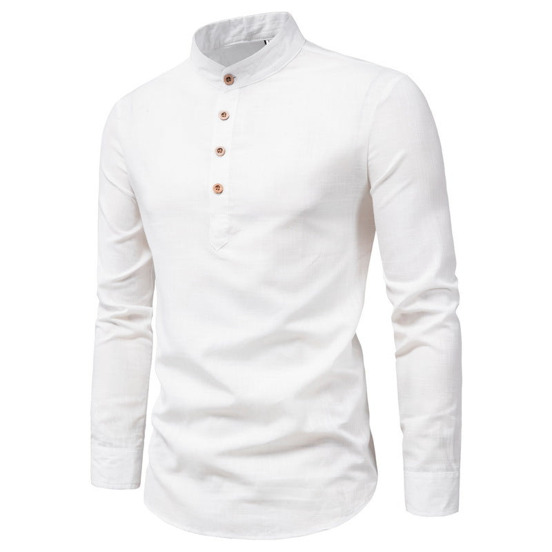 Pasquale - men's tops with standing collar in cotton and linen