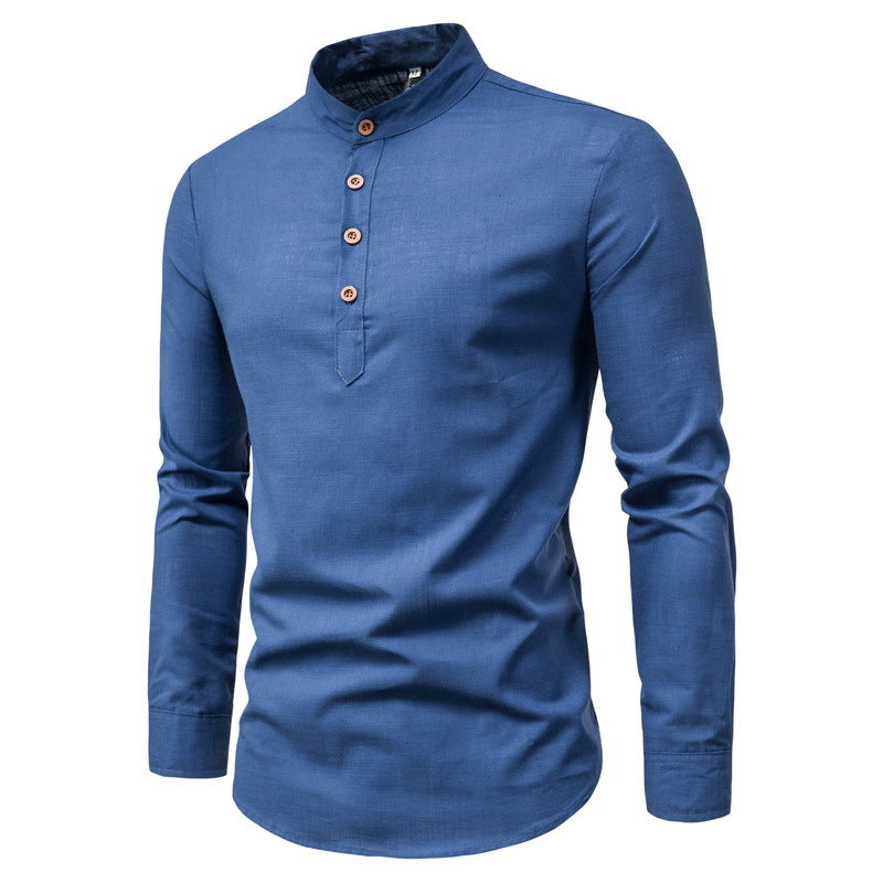 Pasquale - men's tops with standing collar in cotton and linen