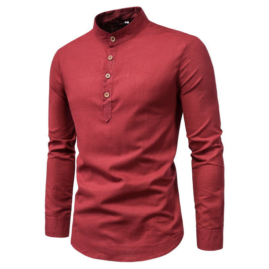 Pasquale - men's tops with standing collar in cotton and linen