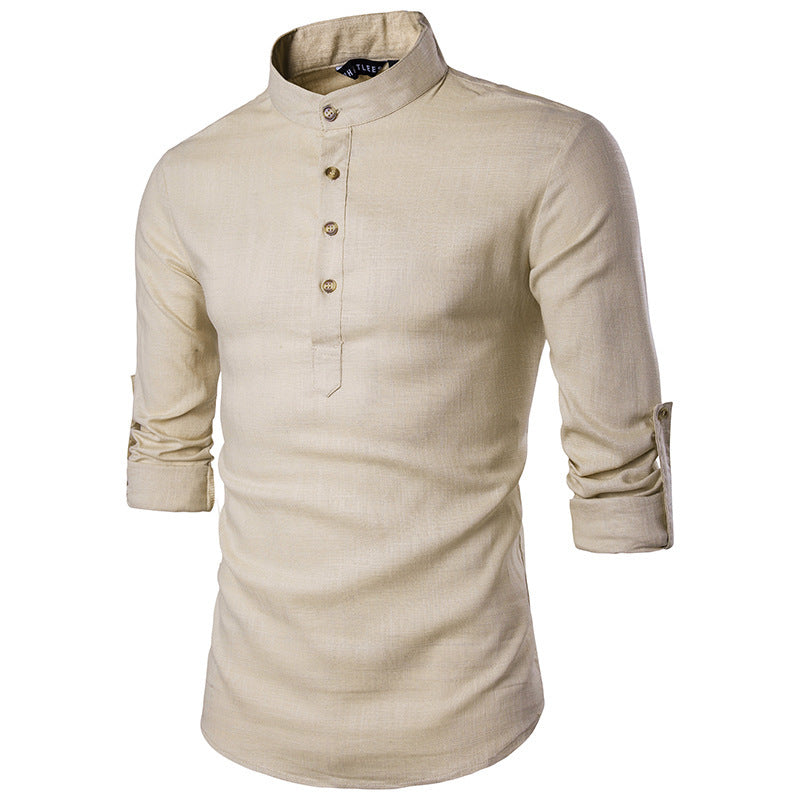 Pasquale - men's tops with standing collar in cotton and linen