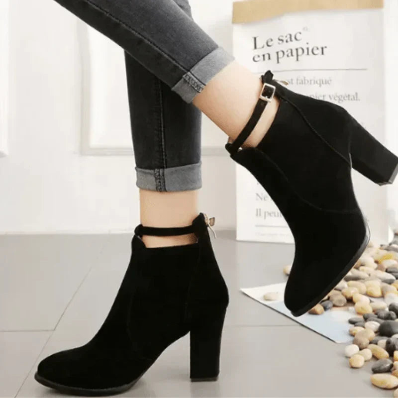 High block heel ankle boots for women