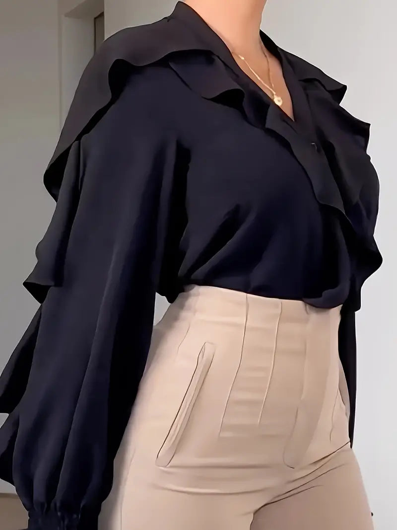 Elegant blouse with ruffles on the collar and sleeves for women