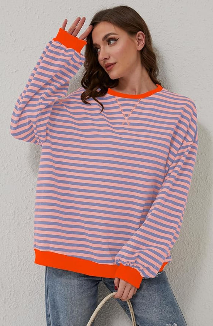 Casual striped women's sweatshirt with contrasting accents