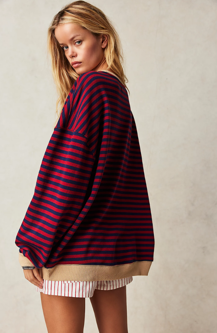 Casual striped women's sweatshirt with contrasting accents