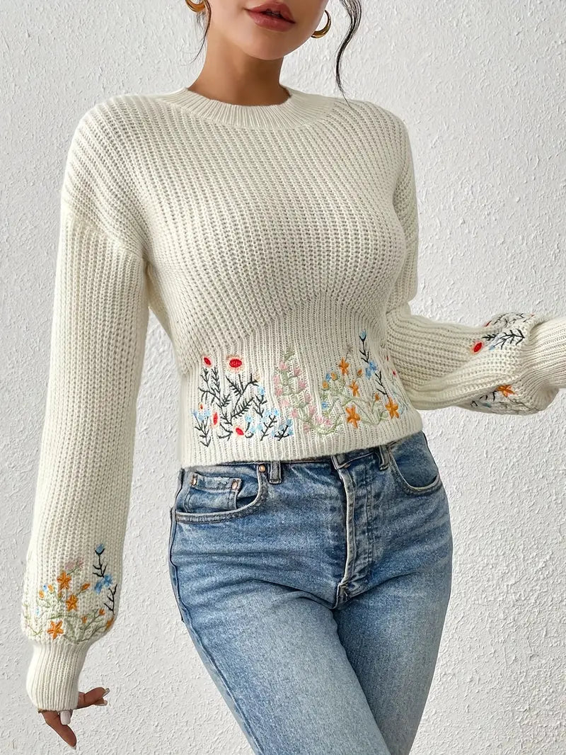 Leyla - knitted sweater with floral embroidery