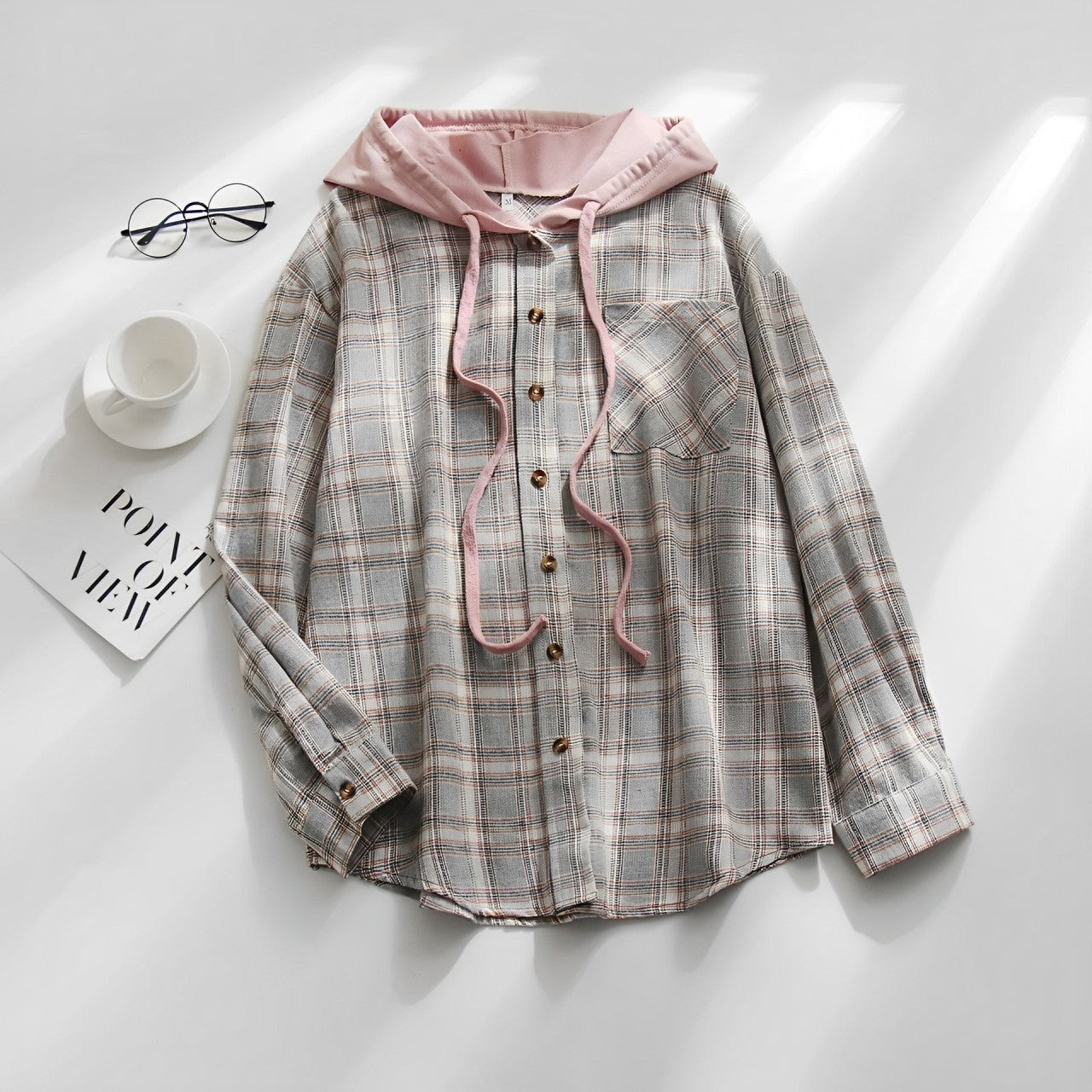 Nina - checked jacket with hood and drawstring