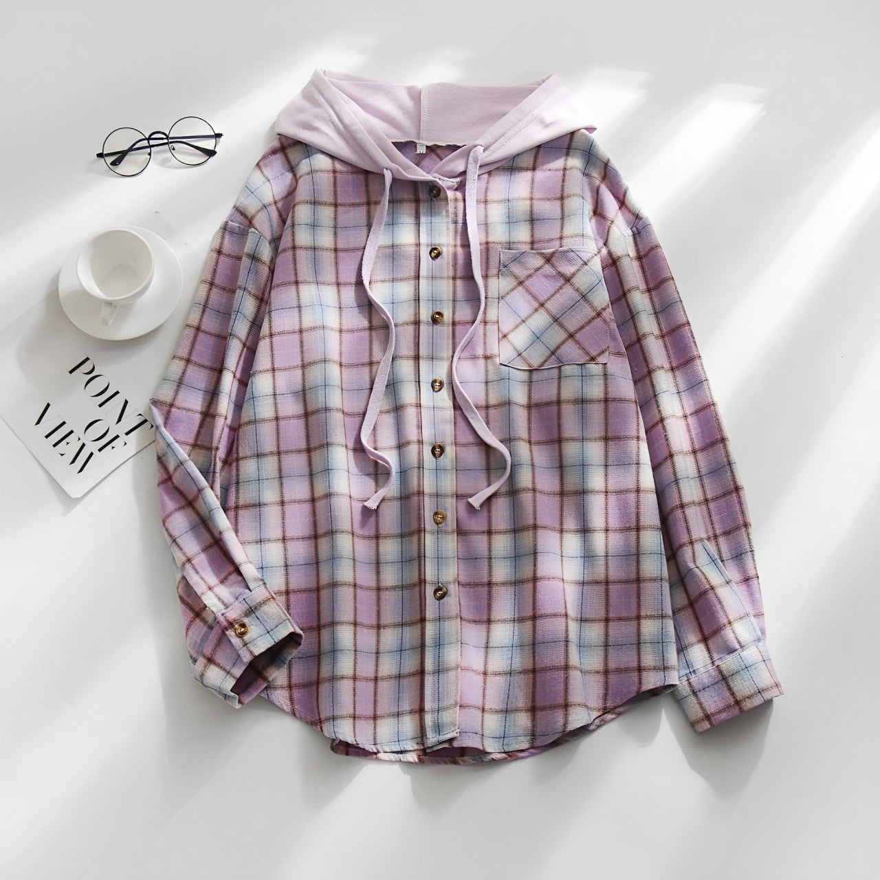 Nina - checked jacket with hood and drawstring