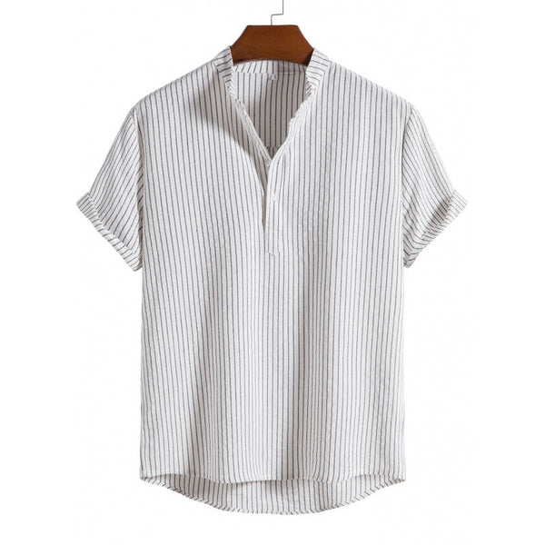 David - men's striped linen half button shirt