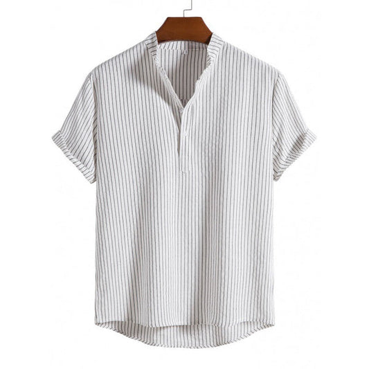 David - men's striped linen half button shirt