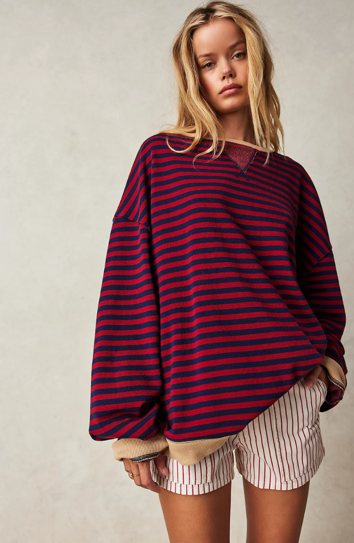 Casual striped women's sweatshirt with contrasting accents