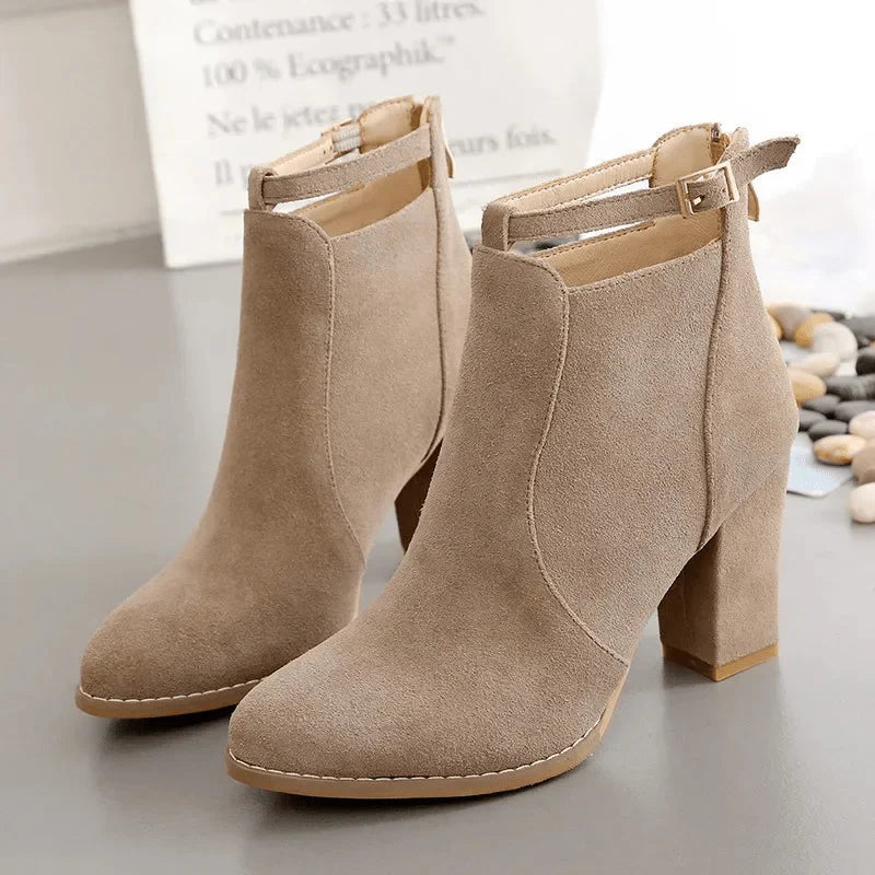 High block heel ankle boots for women