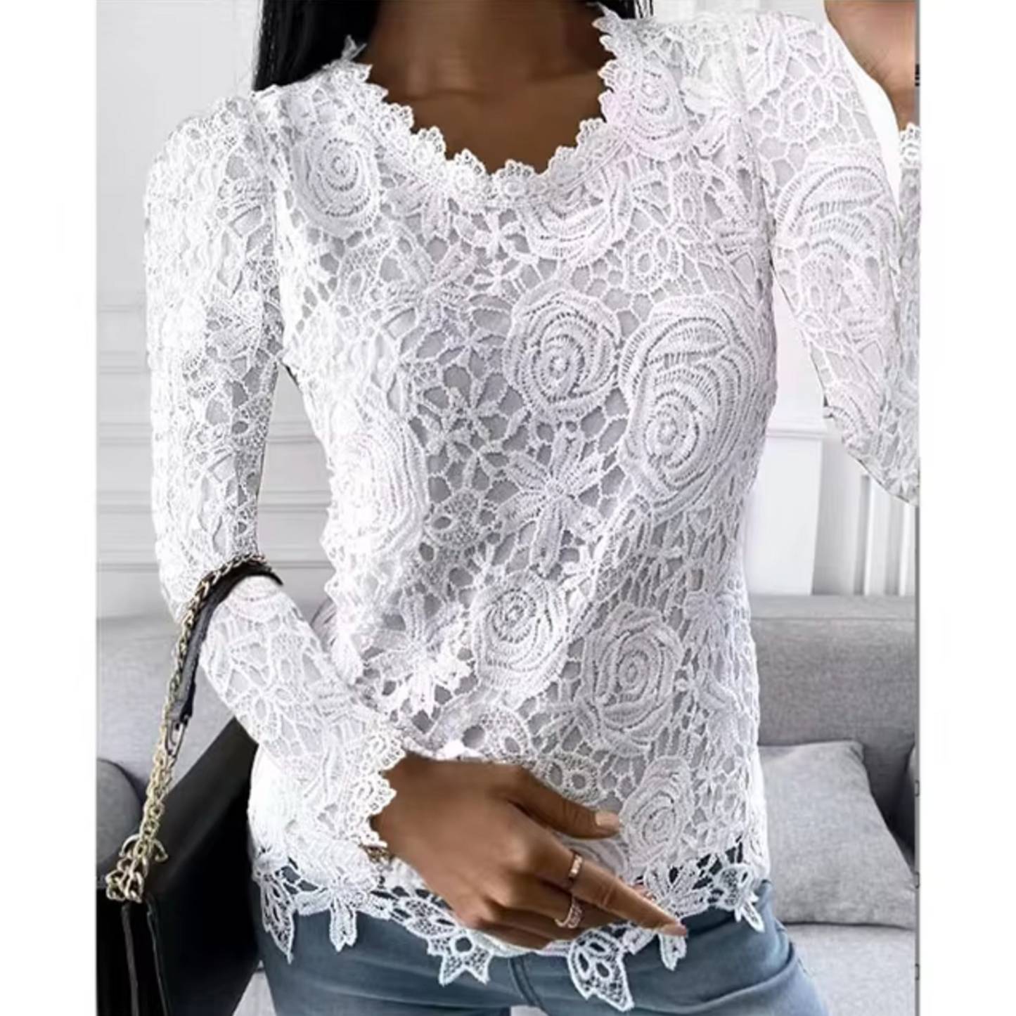 Hallie - elegant lace top with floral pattern