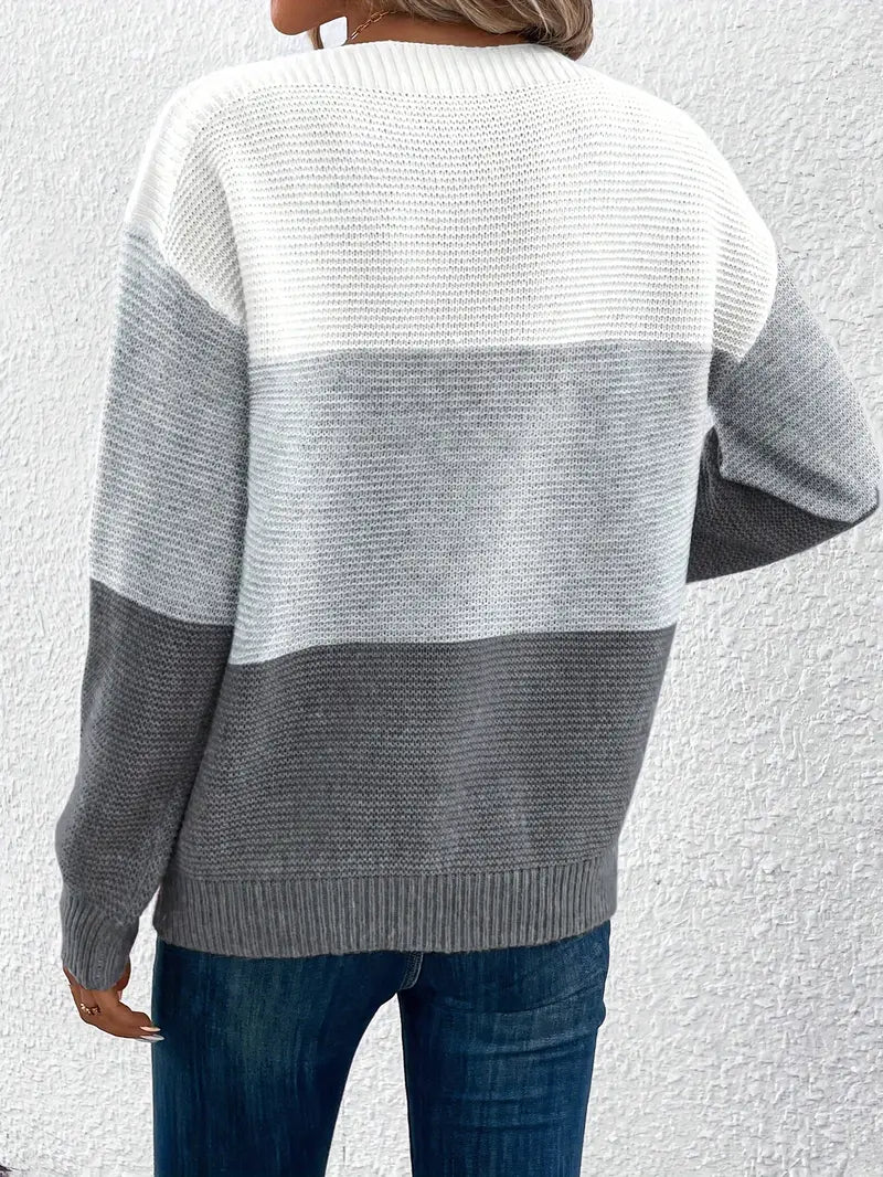 Natalie – color-block long-sleeved crew neck sweater