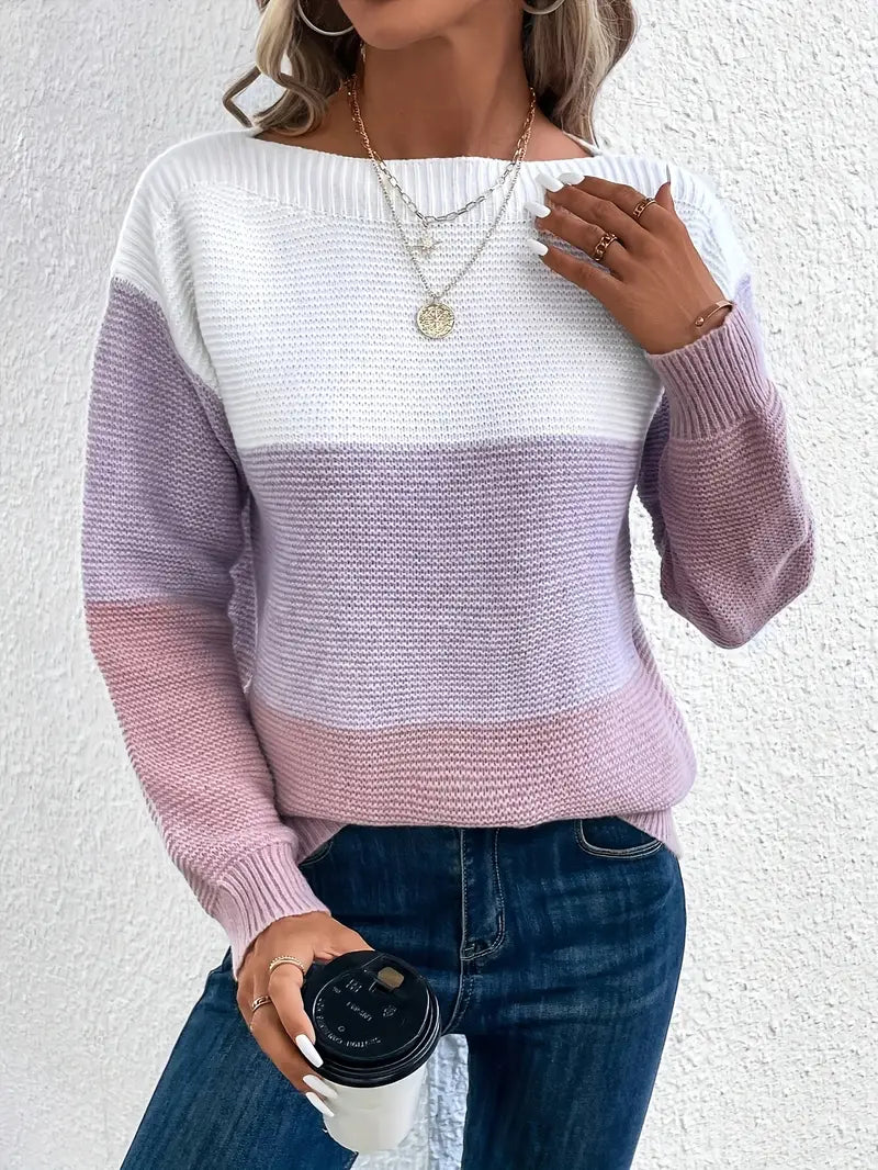 Natalie – color-block long-sleeved crew neck sweater