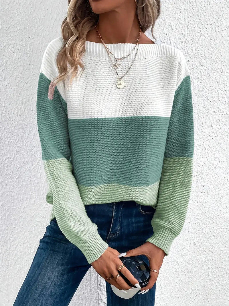 Natalie – color-block long-sleeved crew neck sweater