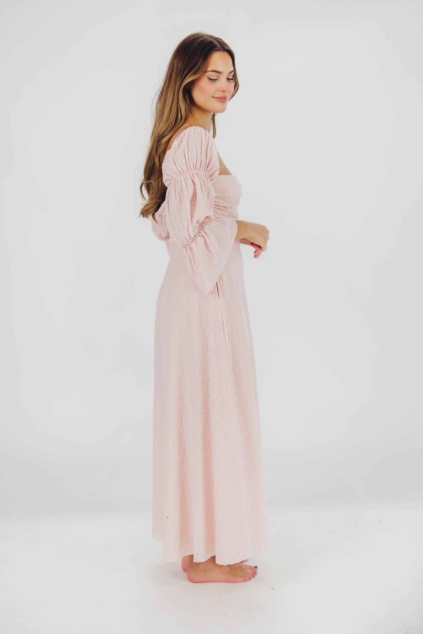 Corrine maxi dress with tiered sleeves and pockets in ballerina pink - bump friendly
