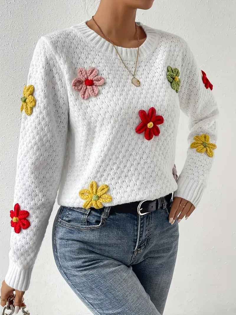 Kaadrie - knitted sweater with 3d embroidered flower pattern
