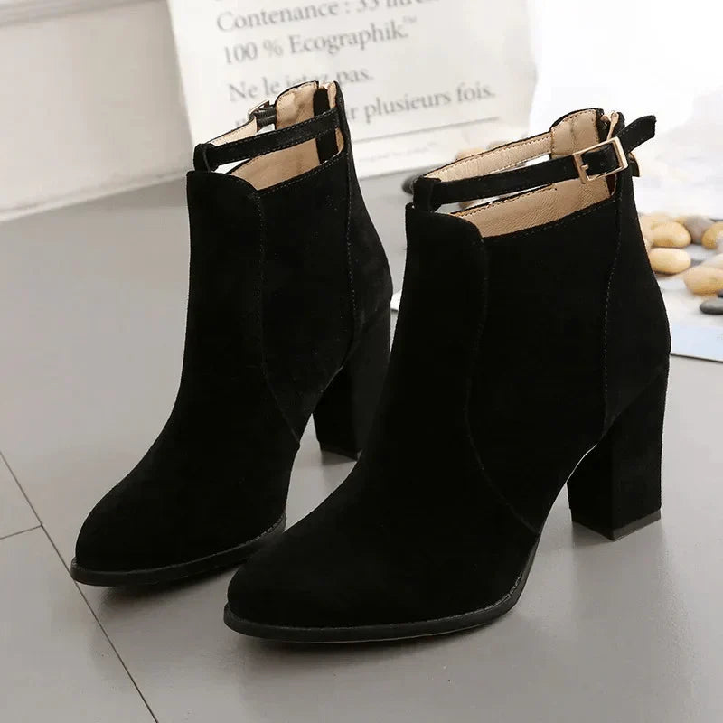 High block heel ankle boots for women
