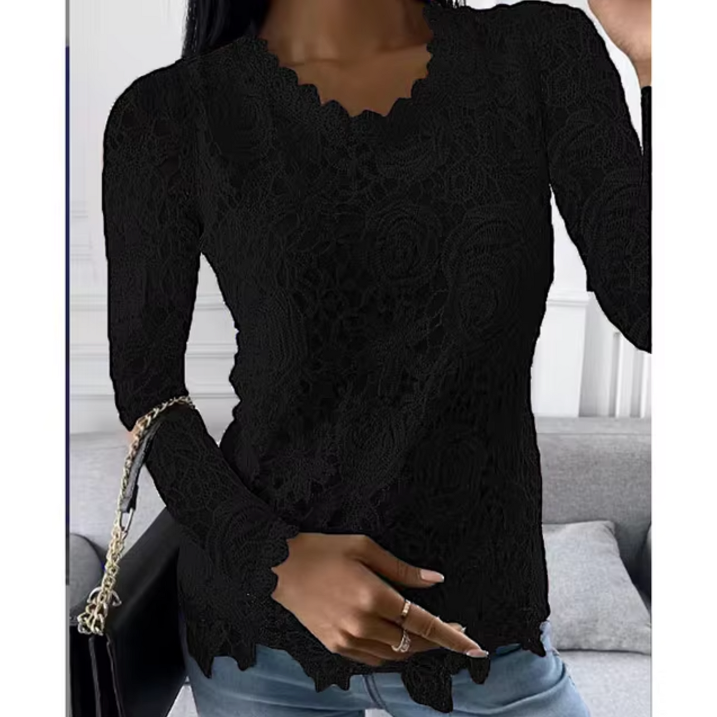 Hallie - elegant lace top with floral pattern