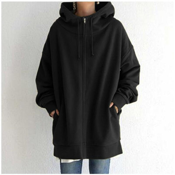 Kerenza - cozy fleece sweater with hood and zipper