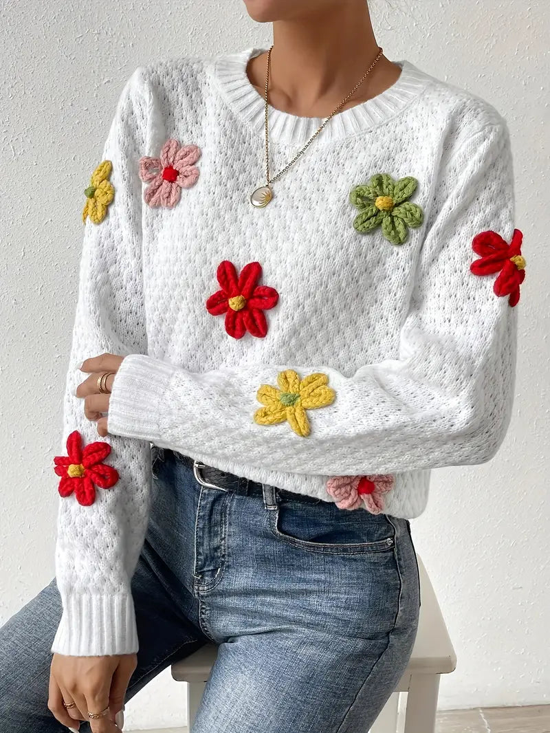 Kaadrie - knitted sweater with 3d embroidered flower pattern