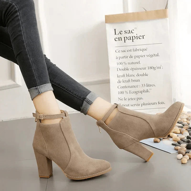 High block heel ankle boots for women