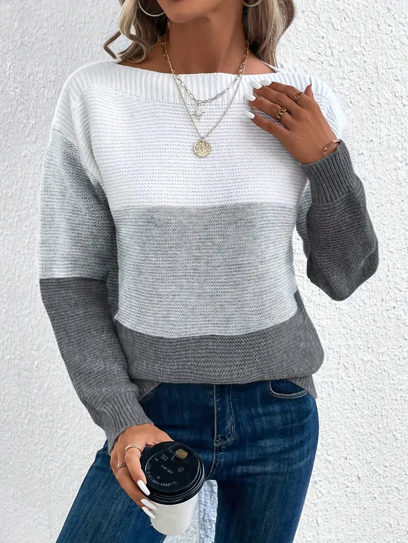 Natalie – color-block long-sleeved crew neck sweater