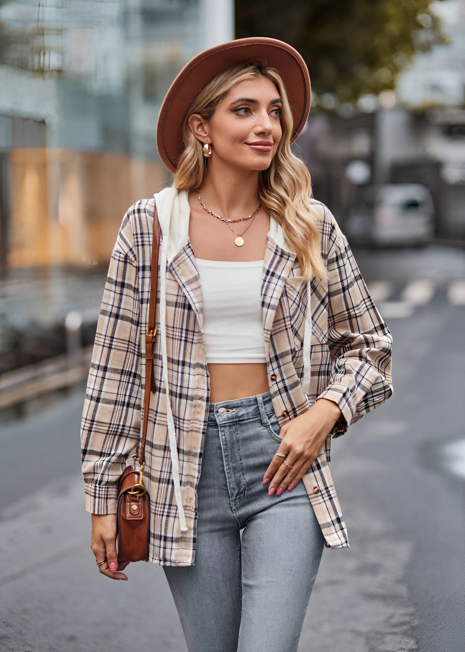 Nina - checked jacket with hood and drawstring