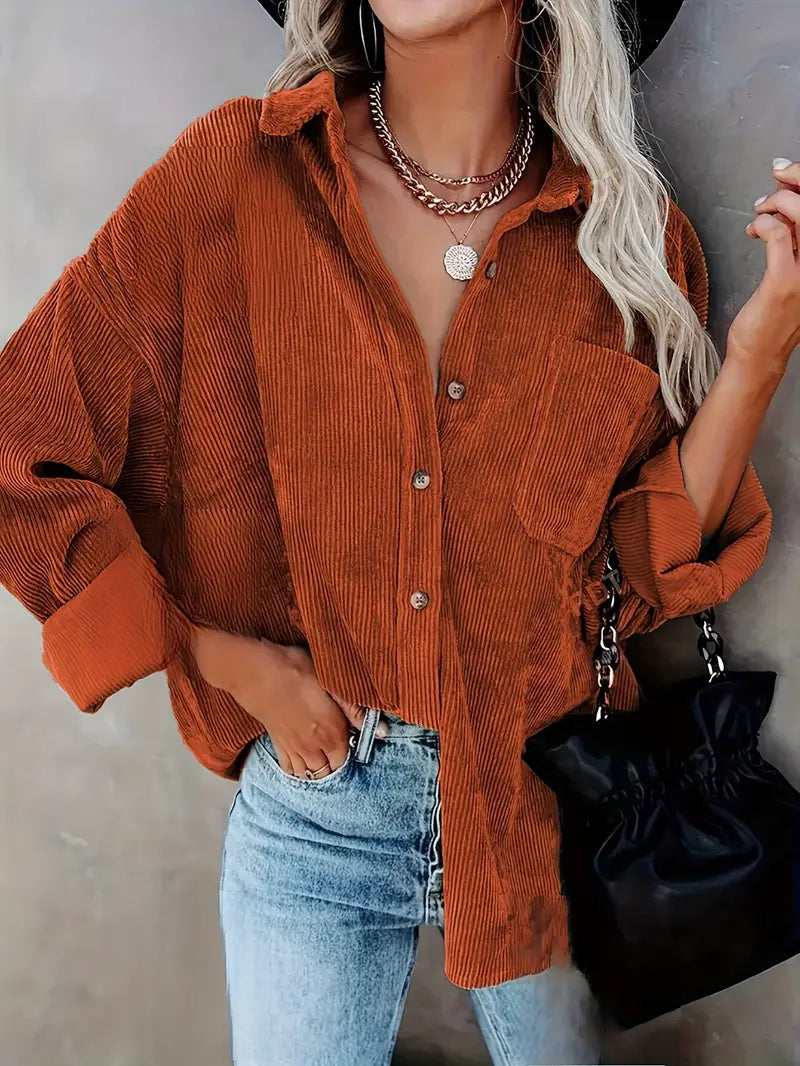 Elegant corduroy long sleeve shirt blouse for women