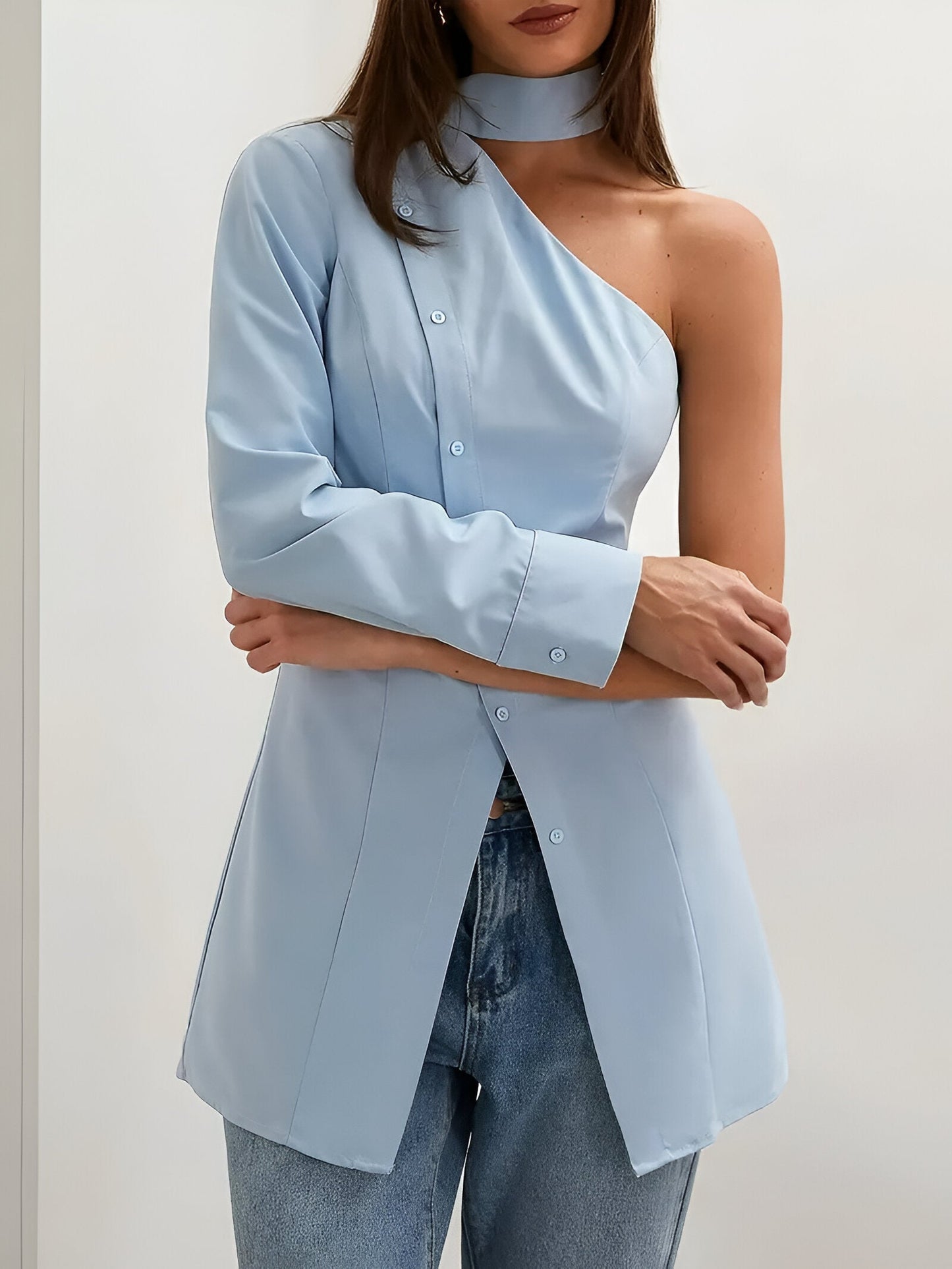 Mahenyld | elegant women's one-shoulder long-sleeved shirt