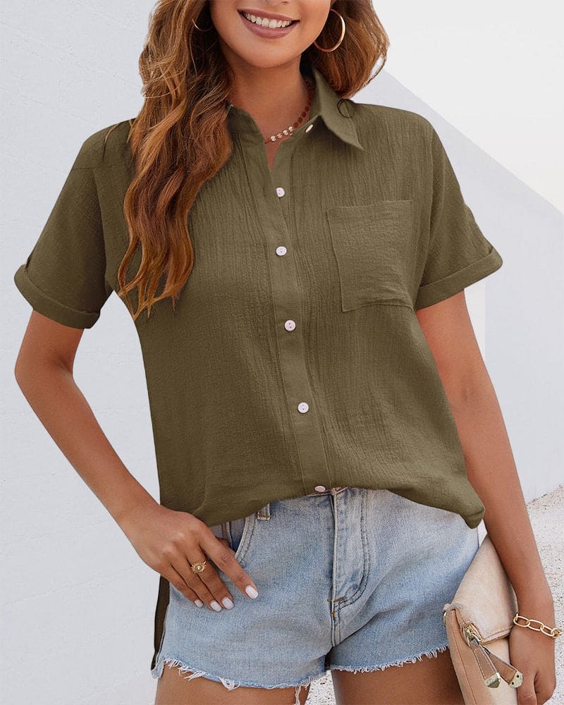 Mia | plain colored blouse with button closure and short sleeves
