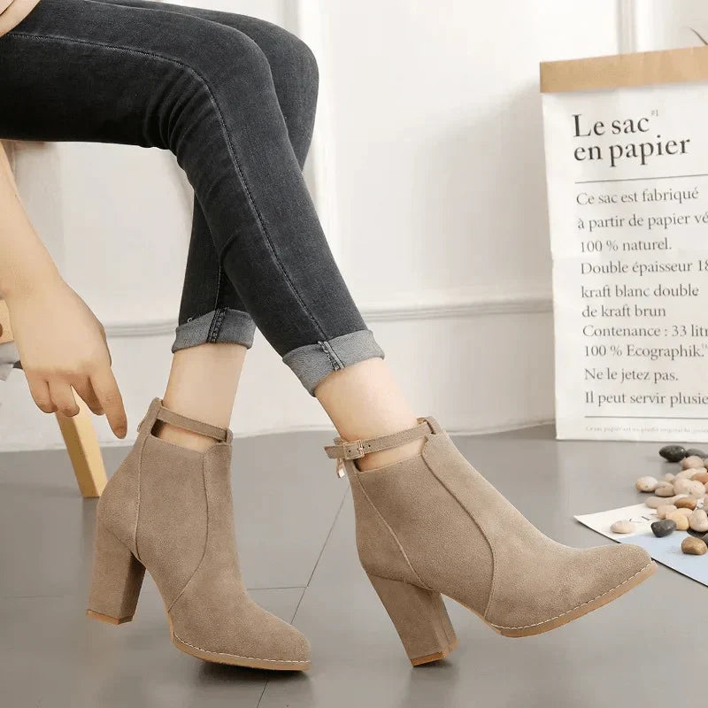 High block heel ankle boots for women