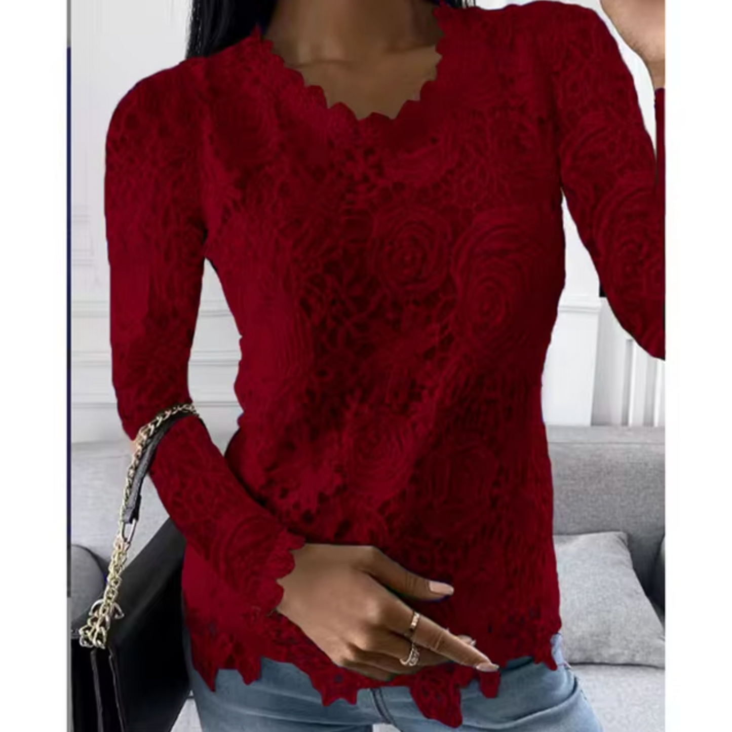 Hallie - elegant lace top with floral pattern