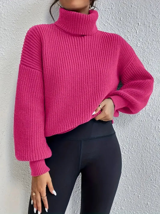 Chic jumper with drop shoulders, lantern sleeves and a roll neck