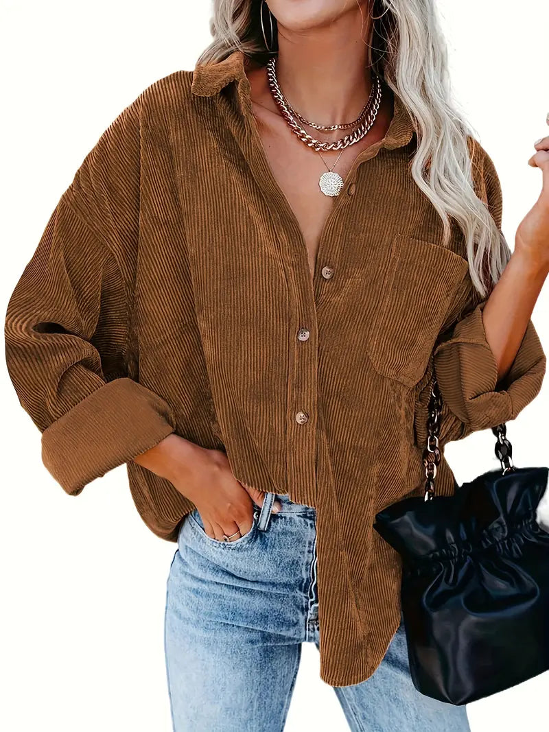 Elegant corduroy long sleeve shirt blouse for women