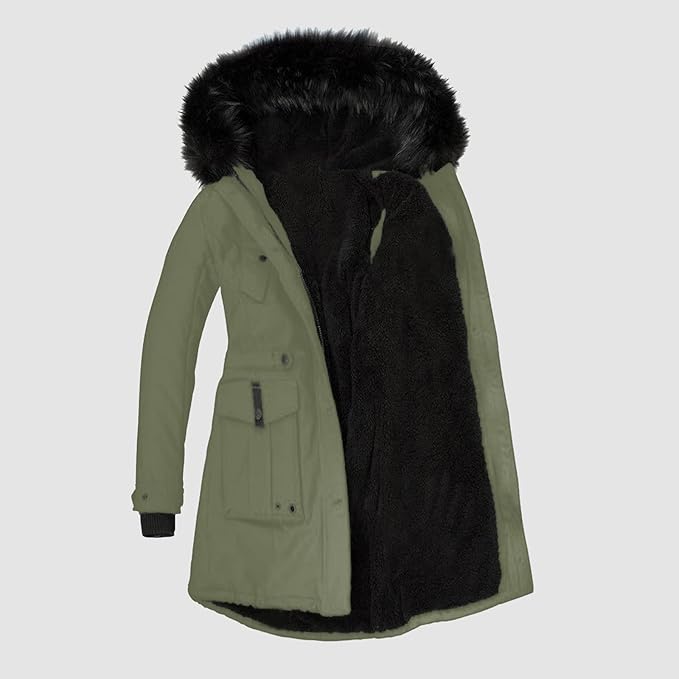 Stylish - parka for women with black faux fur