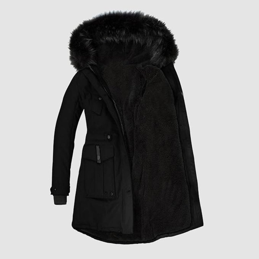 Stylish - parka for women with black faux fur
