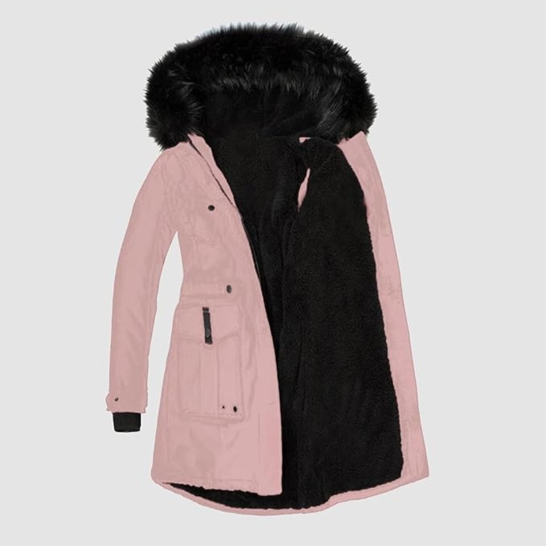 Stylish - parka for women with black faux fur