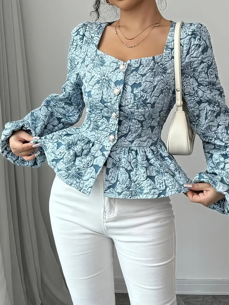 Stella - elegant blouse with floral pattern and puff sleeves