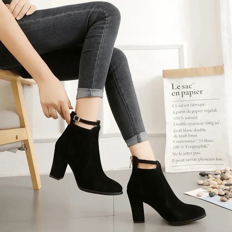 High block heel ankle boots for women