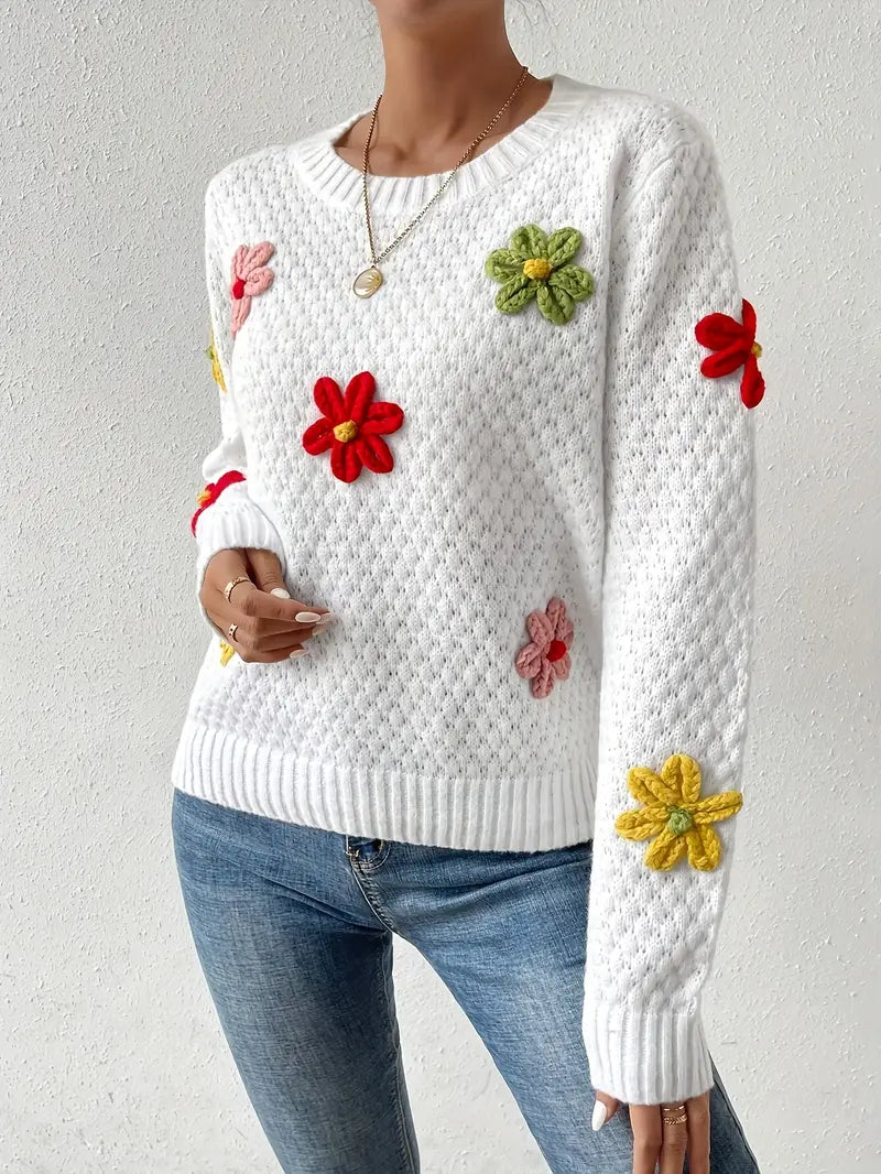 Kaadrie - knitted sweater with 3d embroidered flower pattern